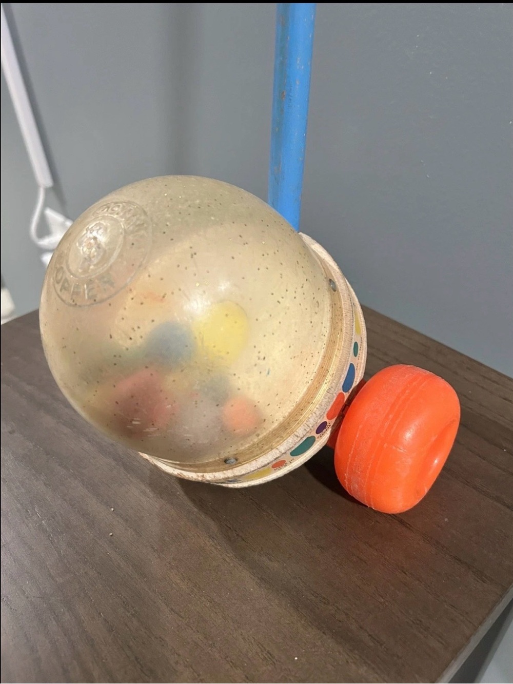 Fisher-Price Corn Popper Push Pull Toy RD1958 Blue Handle Red Wheels - Picture 2 of 7